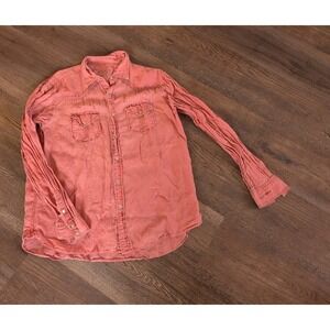 Ryan Michael Shirt Size XL Linen Blend Western Rodeo Country Bird Snap Orange